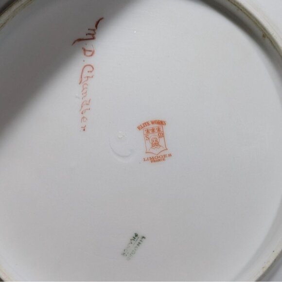 Elite Works Hand Painted Limoges Plate 9" Floral Design Scalloped Edge Gold Trim - Picture 5 of 11